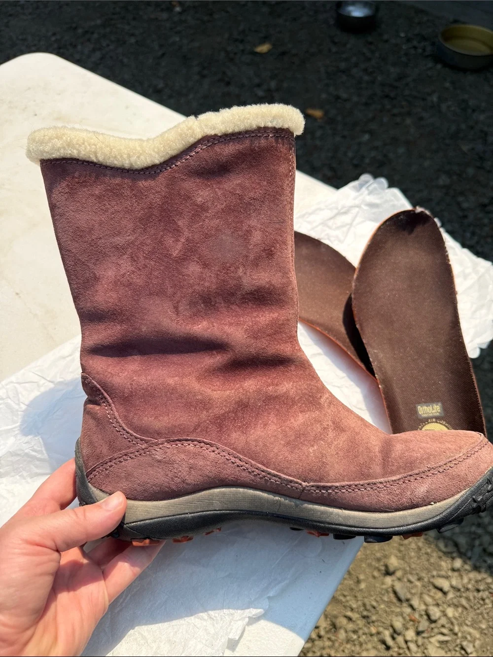 Merrell Women's Brown Suede Shearling-Trim Winter Pull-On Boots